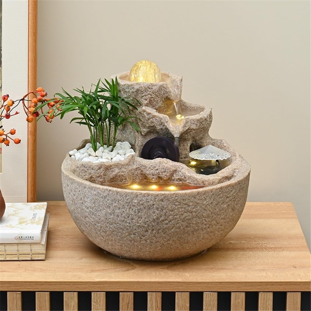 Escritorio de relajación Interior con rocalla, Cascada de Agua recirculante, Fuente, atracción de Riqueza, decoración