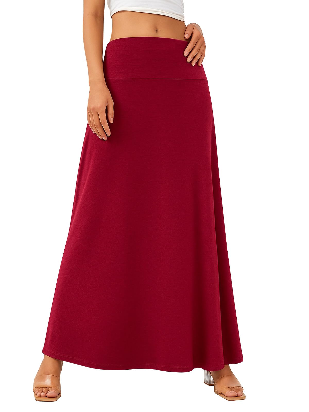 SEAFORM Womens Casual Mid Long Skirts Stretchy Ultra-Soft Flowy Maxi Formal Skirts High Waist Lounge Skirts for Women