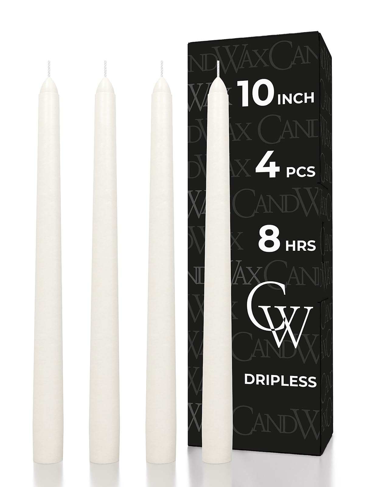 CANDWAX Ivory Taper Candles 10 inch Dripless - Set of 4 Tapered Candles - Smokeless and Unscented Taper Candlesticks Long Burning - Hand Poured Tall Candle Sticks