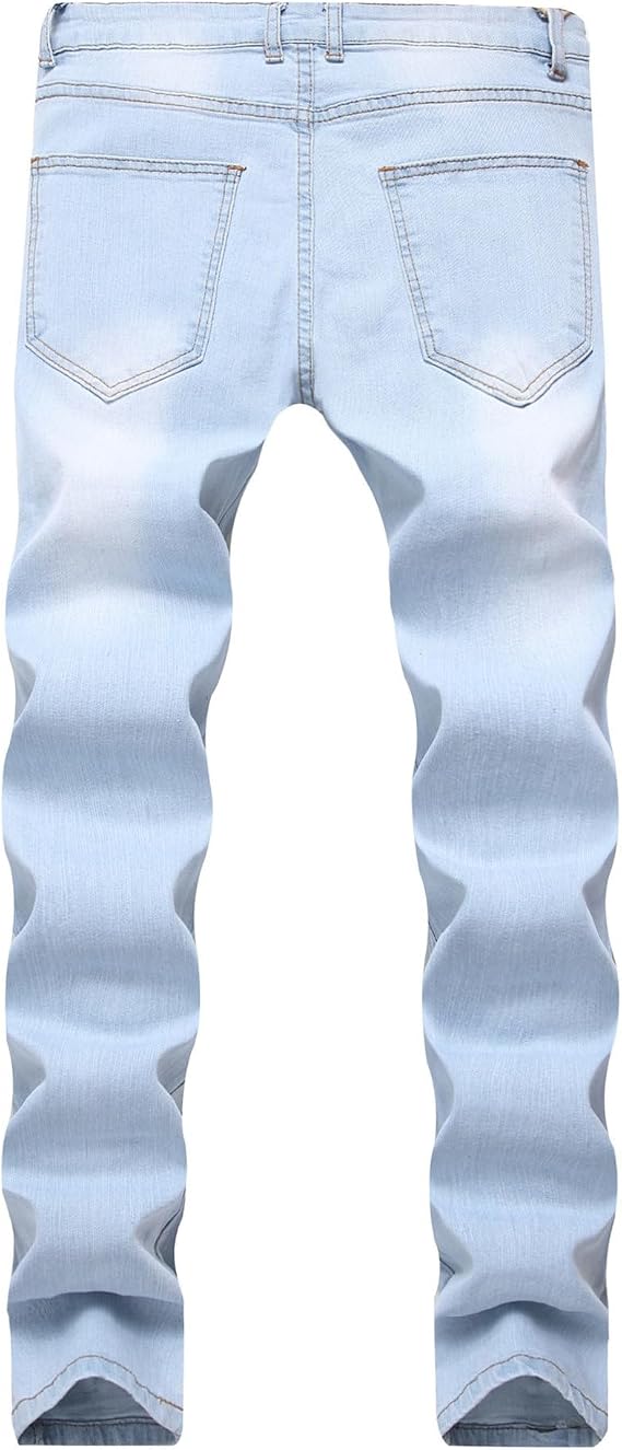Men's Fashion Design Streetswear Denim Pant Casual Flex Waist Skinny Jeans Slim Straight Leg Jeggings (Light Blue,40)