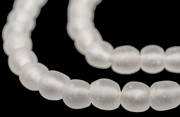 The Bead Chest African Recycled Glass Beads Handmade in Ghana Clear 11mm Strand for Jewelry Making, Crafts, and Home Decor I Approximately 50 Beads
