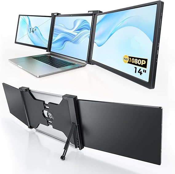SOOMFON 14" Triple Portable Monitor for Laptop Screen Extender Dual