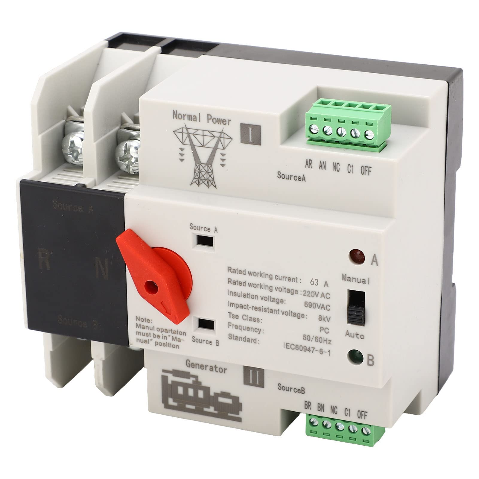 FTVOGUE Automatischer Transferschalter, 100A Dual Power Generator Umschalter, 110V 2-Polig mit WiFi-Steuerung, 63A ATS-Schalter
