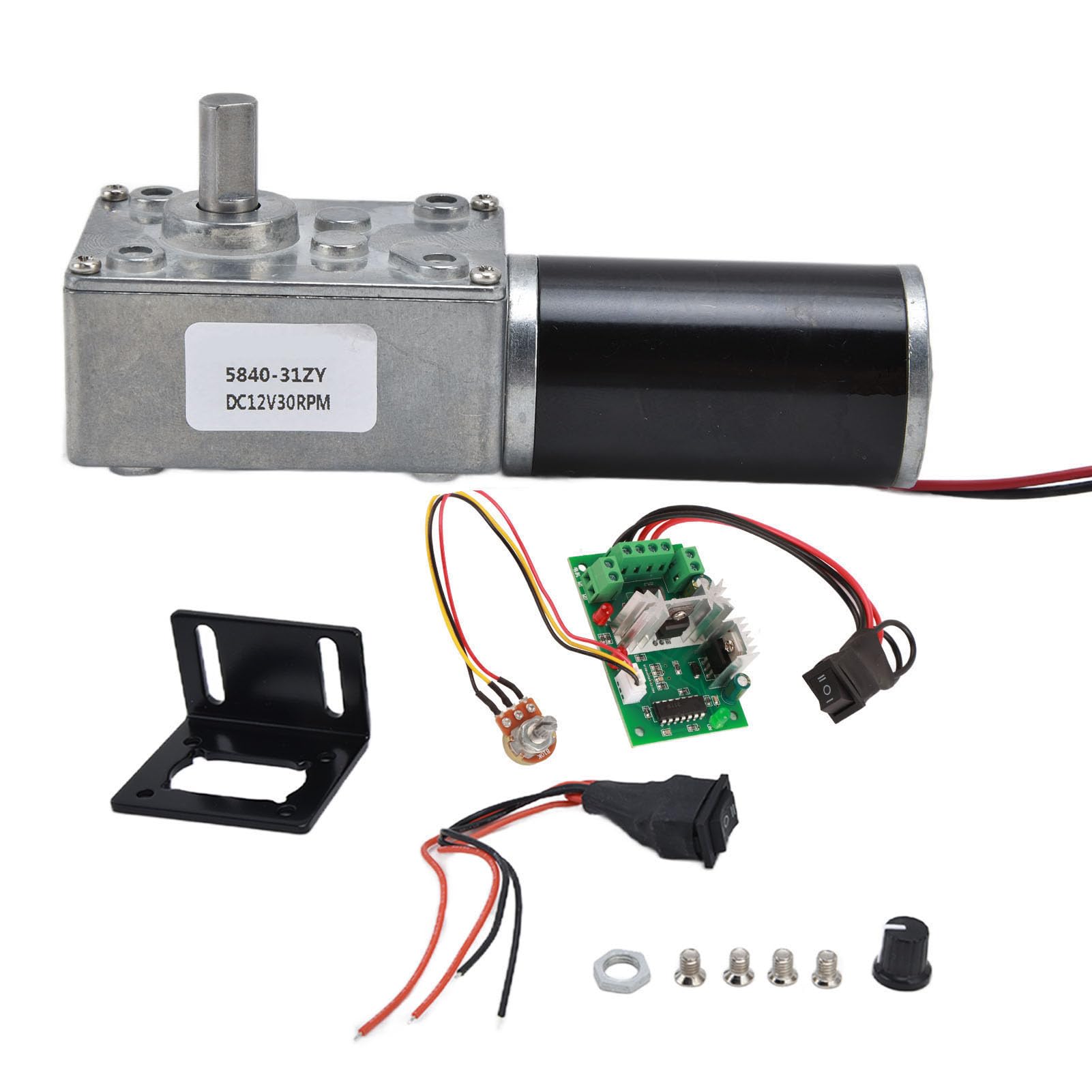 QANYEGN 12V Geared Motor, Electric Reversible Worm Gear Motor, Worm Gear Motor Speed Reduction Machinery for Replacement (12V30RPM)