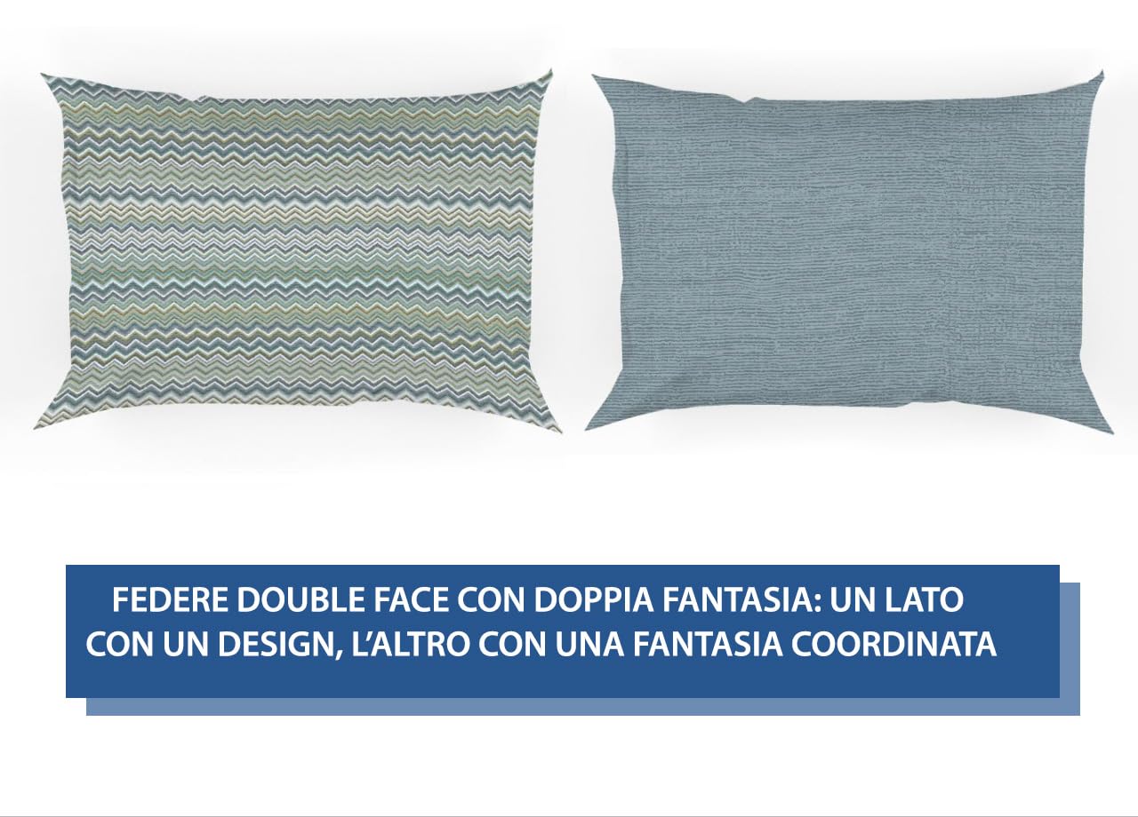 BIANCHERIAWEB Completo Lenzuola Letto in 100% Cotone Rigato Zig Zag Disegno Baia Maxi Verde
