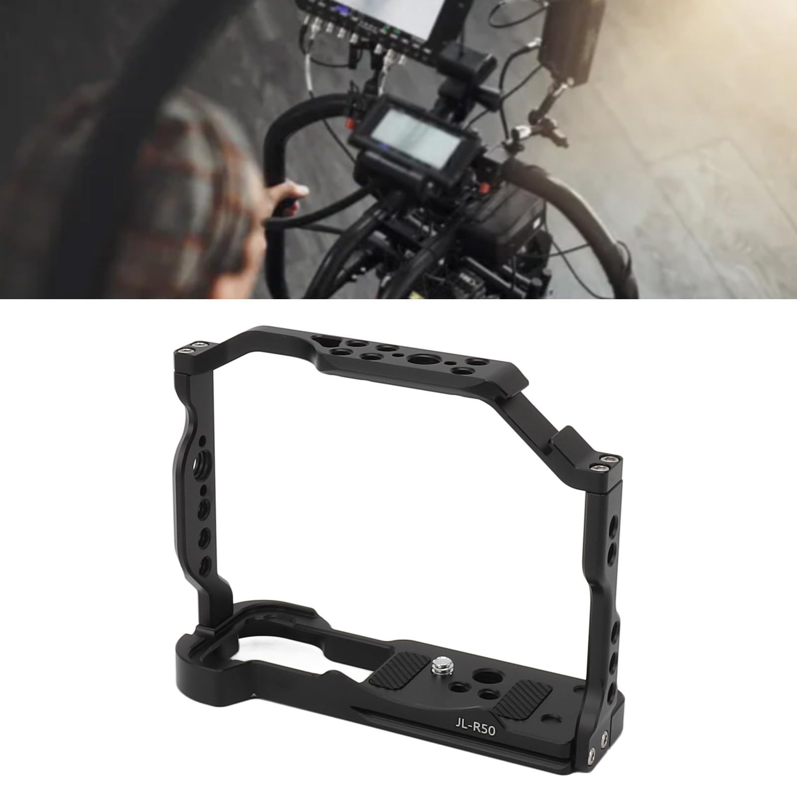 Cryfokt Gabbia Estensione Fotocamera, Supporto Video con Fori Vite 1/4 3/8 in Lega di Alluminio, Attacco Treppiede a Sgancio Rapido, Slitta Fredda, Leggero, for R50