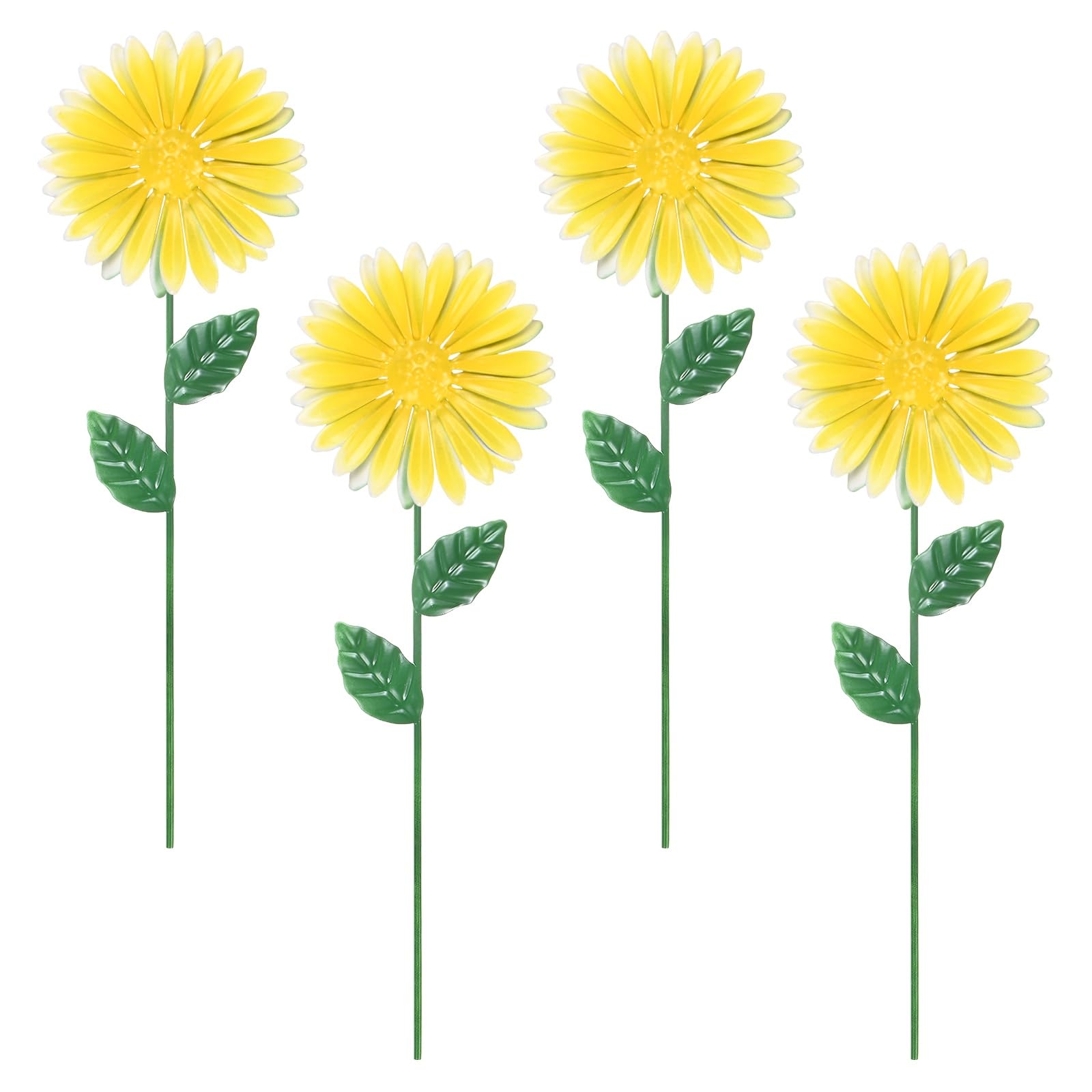 M METERXITY 4 Pack Small Flower Garden Decor Stakes, 8.66 Inch Waterproof Metal Garden Stakes Spring Decorative for Indoor/Outdoor/Lawn/Flower Pot/Bouquets/Patio/Terrace/Home Decor [Yellow]