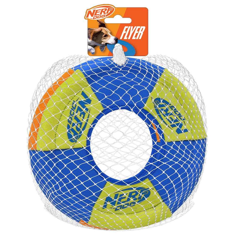 Nerf Dog Lot de 2 Jouets pour Chien avec Anneau à Lancer et à Tirer - Disque Volant, léger, Durable et résistant à l'eau - 22,9 cm de diamètre - pour Les Races de Taille Moyenne - Vert et Orange