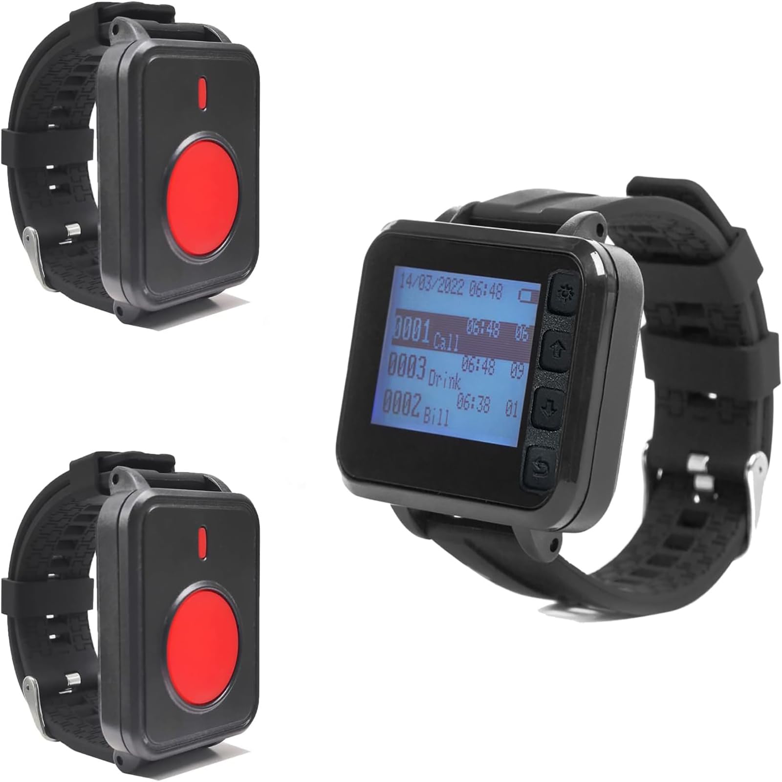 Pulsante Salvavita Anziani Senza Fili Pulsante Emergenza Cercapersone per Anziani Sistema Allarme per Monitoraggio Casa/Pazienti/Disabili con 1 Display Cicalino + 2 Polso Pulsanti