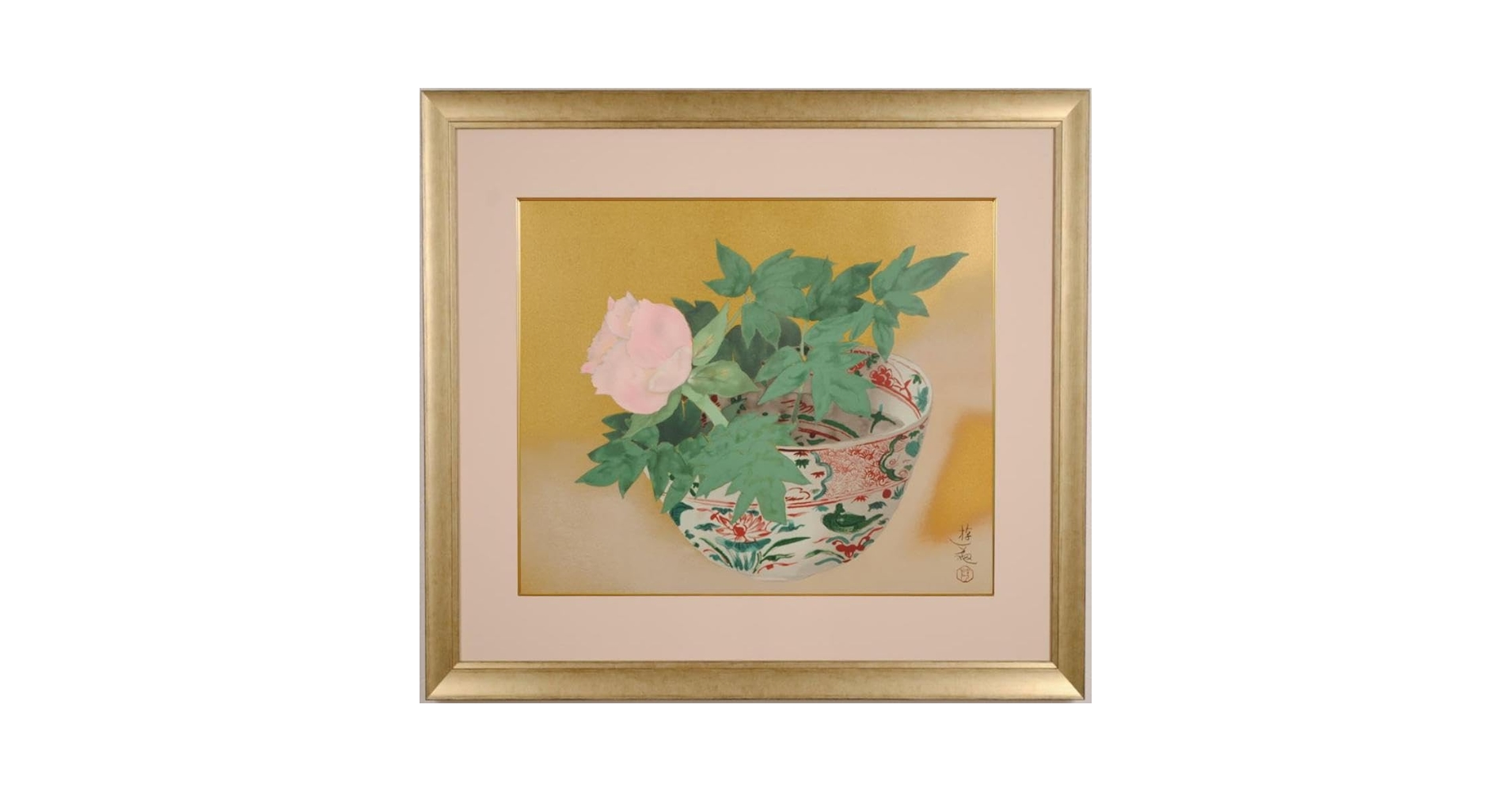 花瓶の花 版画 金色フレーム　リトグラフ デパート 送料無料 花瓶の花 版画 版画 リトグラフ 金色フレーム