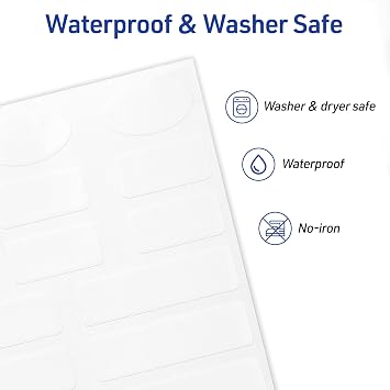 Avery No-Iron Fabric Labels, Assorted Shapes and Sizes, Washer and Dryer-Safe Waterproof Labels, Non-Printable, 45 Total (40700)