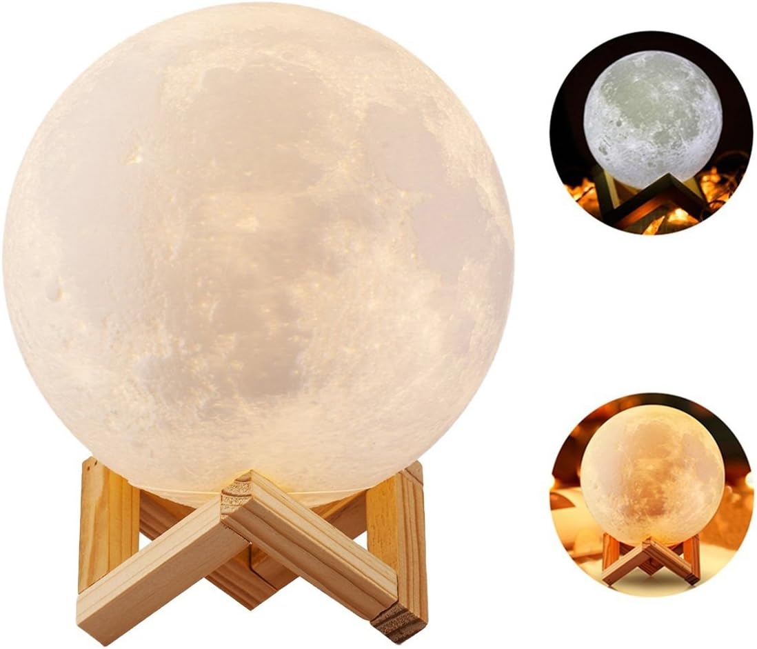 3.9 inch Moon Lamp, FZAI USB LED Night Light Magical Lunar Table Lamp Moonlight Gift with Wooden Holder & Gift Box for Kids Gifts
