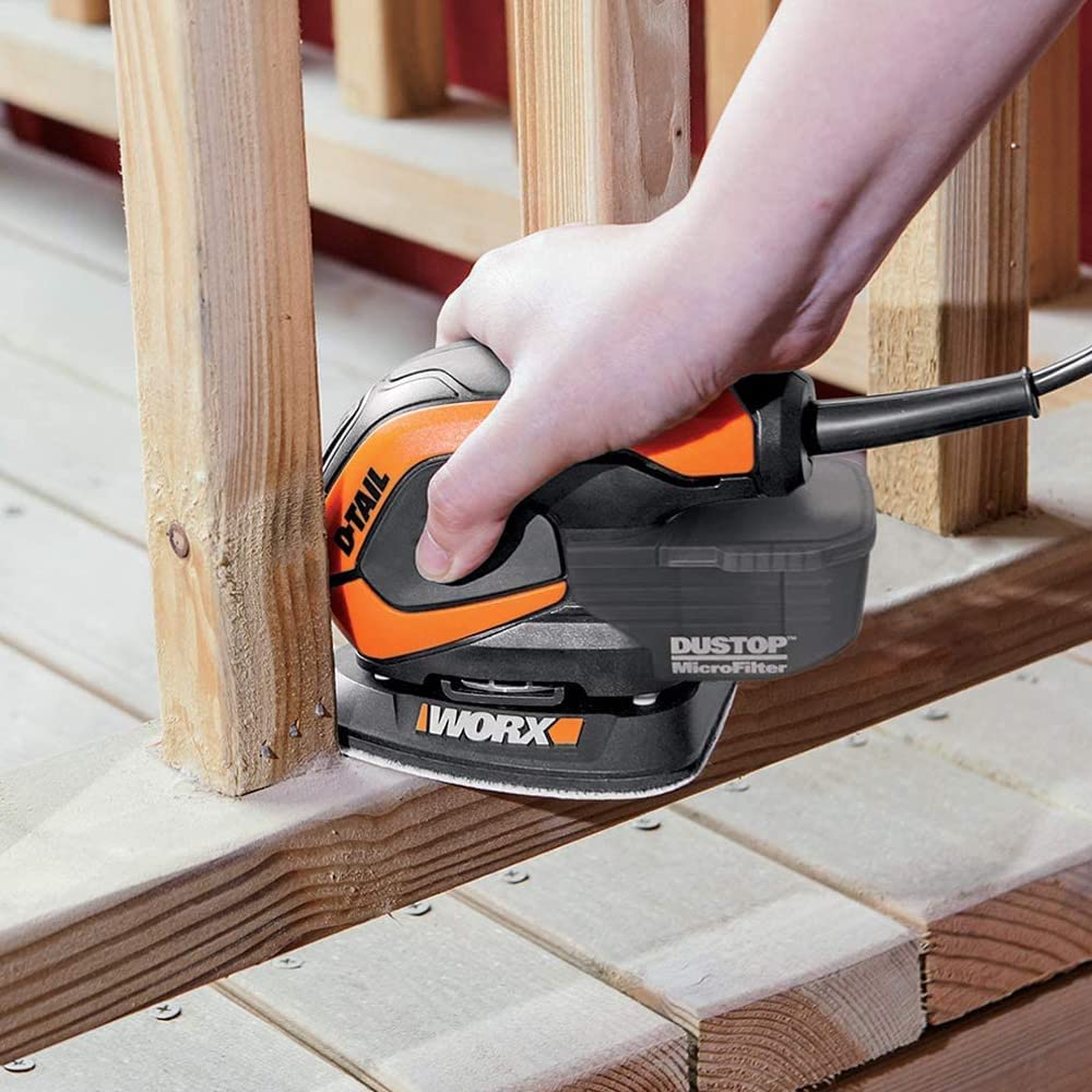 WORX Ponceuse Delta Multifonction 65W WX648, Enlèvement de Matière Elevé sur le Bois, Système de Fixation Rapide de l'Abrasif, Système Anti Poussière, Confortable, Livré Avec Accessoires