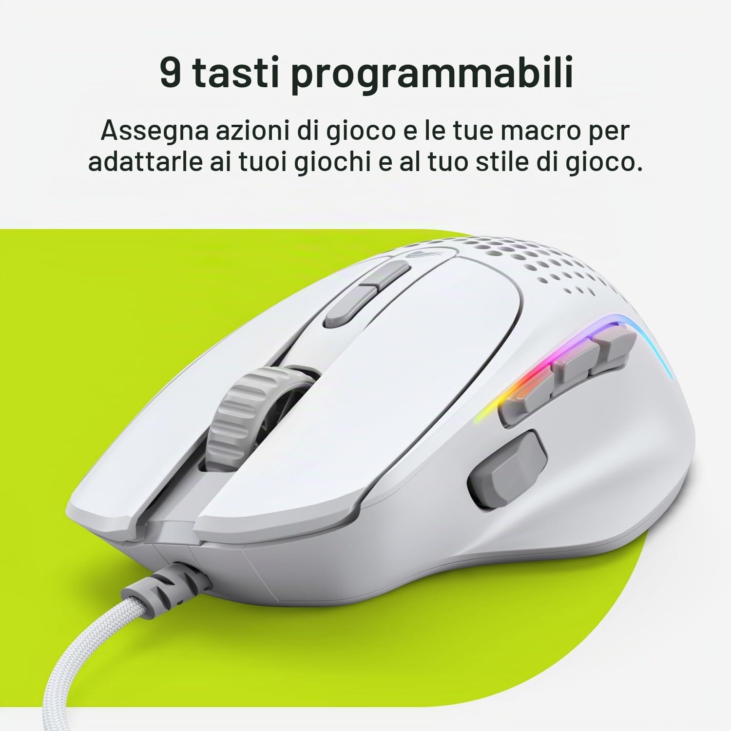 GLORIOUS Gaming - Model I 2 Wired Gaming Mouse: 9 tasti programmabili (2 scamb.), superleggero 66 g, sensore ottico 26.000, switch da 80 milioni di clic, MMO/MOBA/sparatutto, Bianco
