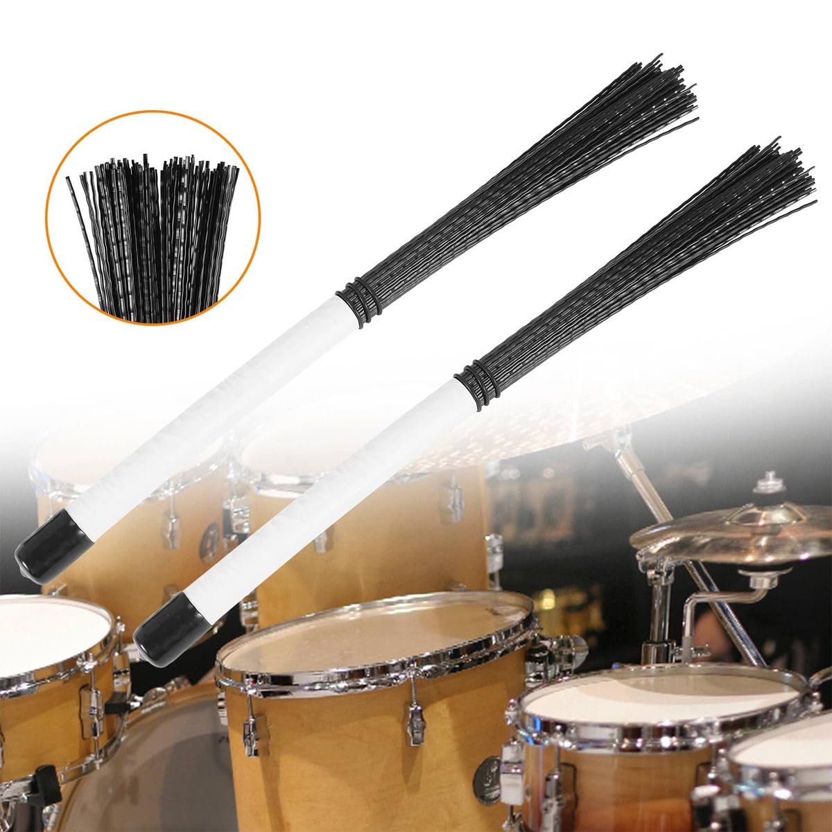 1 paire de balais de batterie pour adultes, en nylon ondulé, pour cajon, adaptés aux mélomanes et aux débutants (blanc)