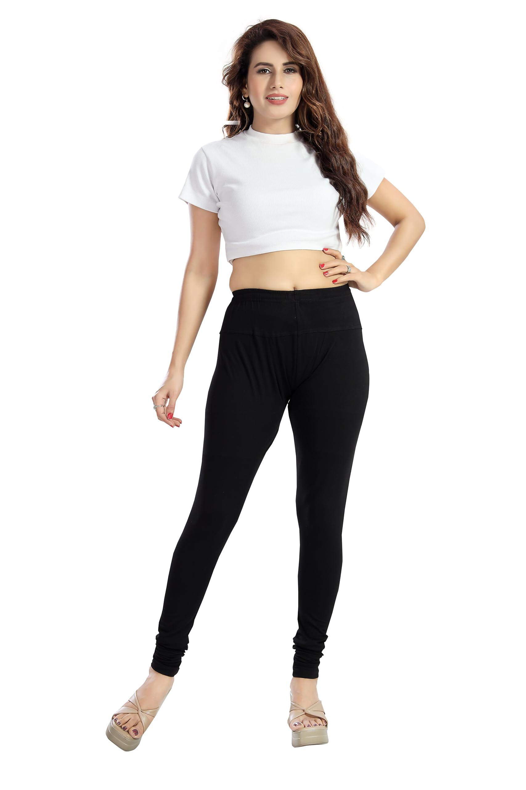 Women's Cotton Lycra 4-Way Free Size Stretch Leggingss – Soft, Comfortable, Slim Fit – Black-image-41
