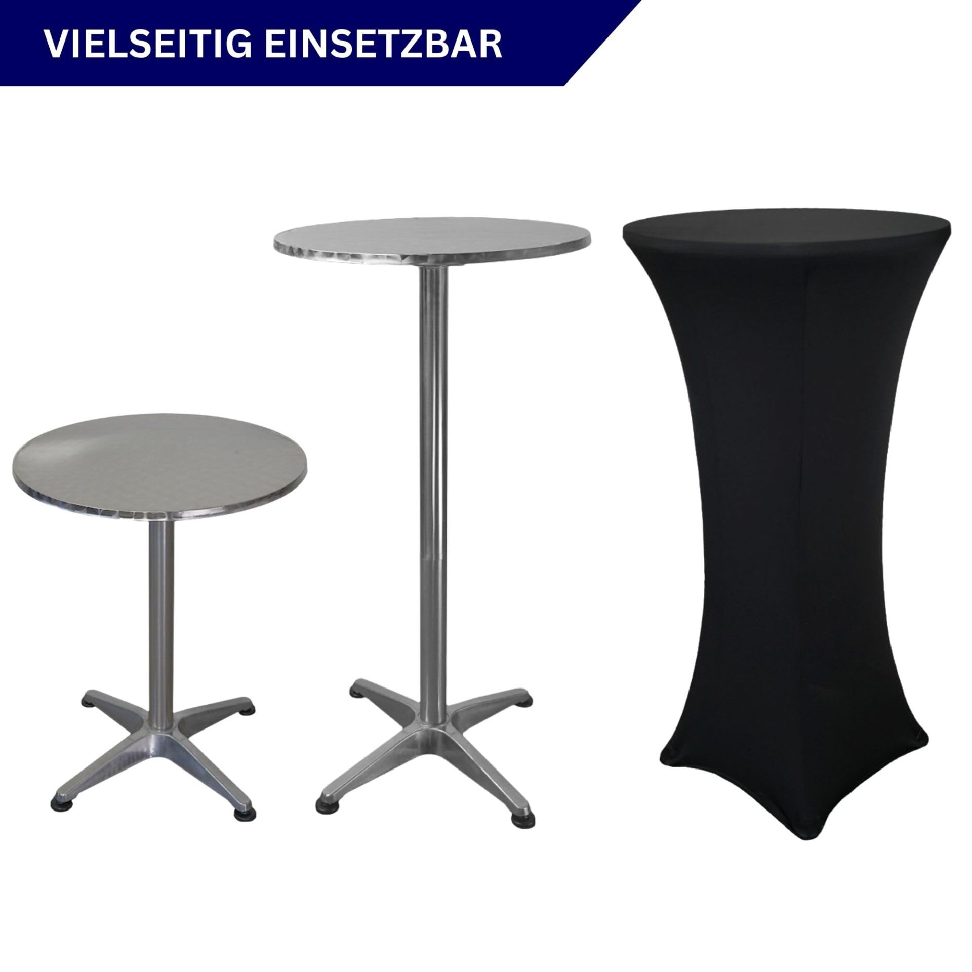 CHEFGASTRO Stehtisch höhenverstellbar mit Husse klappbar Rund HxØ 75-115x60cm Bistrotisch In- & Outdoor Aluminium MDF-Platte mit Edelstahlbeschichtung Silber Gastro wetterfest Klapptisch Gartentisch