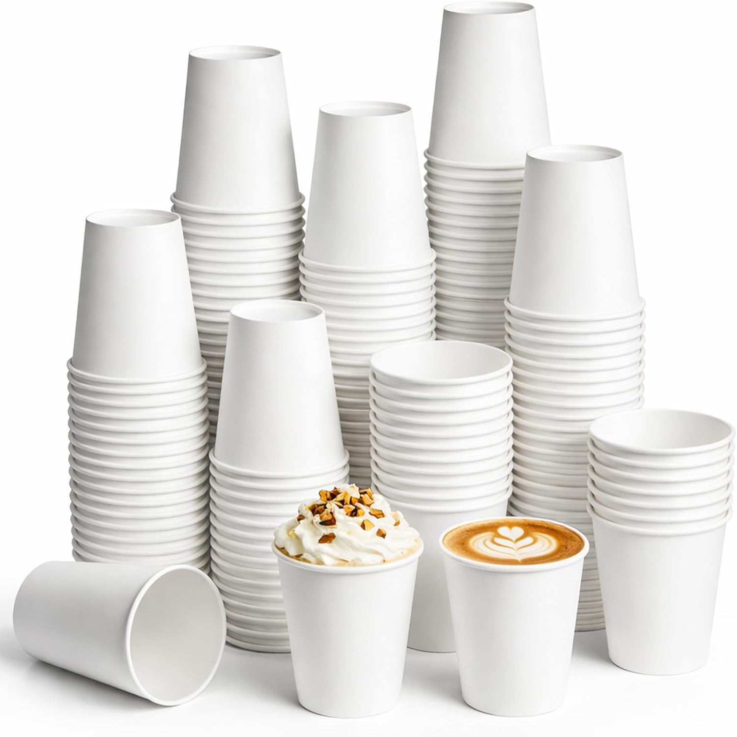 8 oz Paper Coffee Cups, 300 Pack Bulk White Disposable Paper Cups for Hot & Cold Beverages, Sturdy with Leak-Resistant Lining, Ideal for Office, Party, Home and Travel