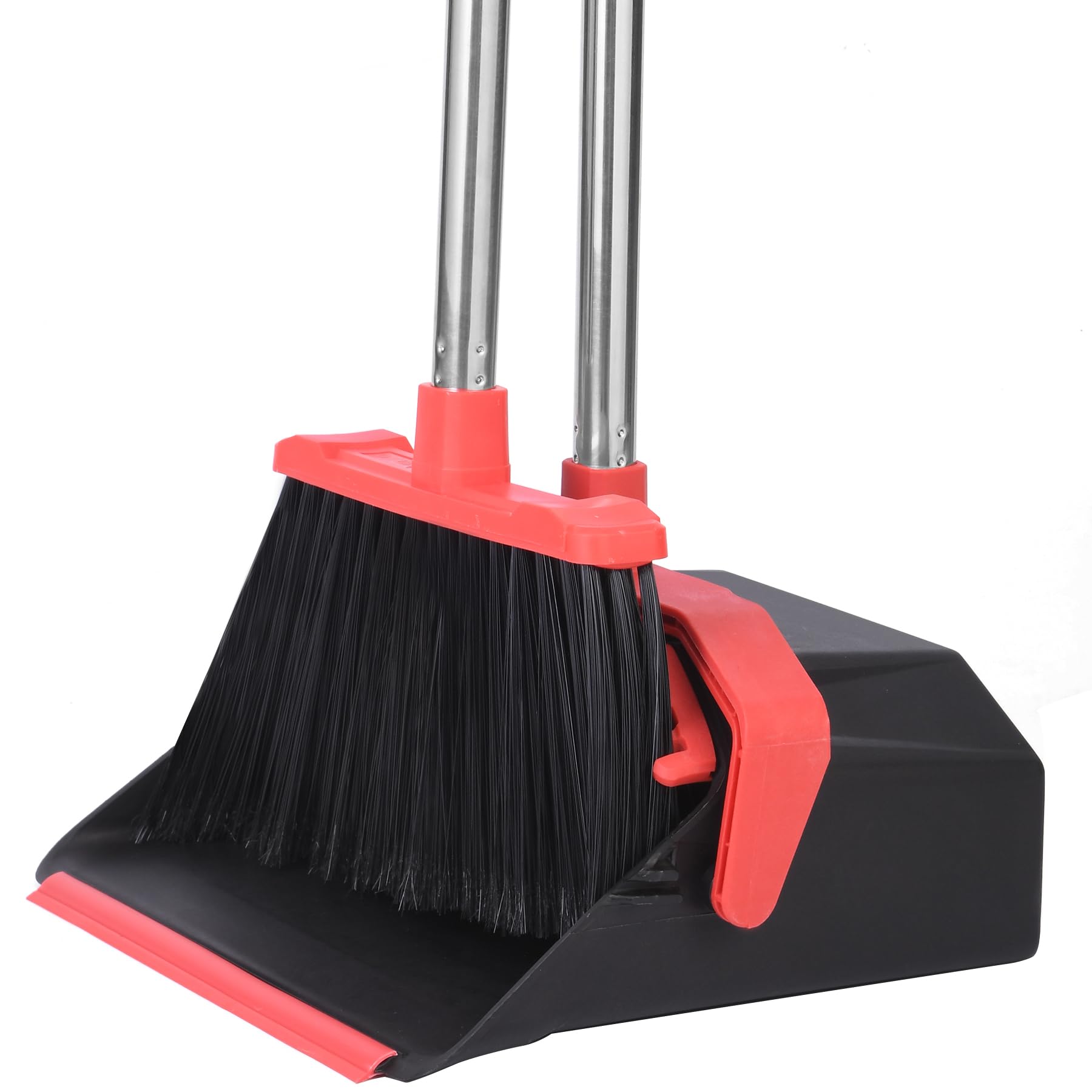 Tiumso Upgrade Broom and Dustpan Set, 51'' Sturdy Long Handle, Large Upright Stand Up Broom and Dustpan, ZeroGap Lip, Self-Cleaning Dustpan Teeth for
