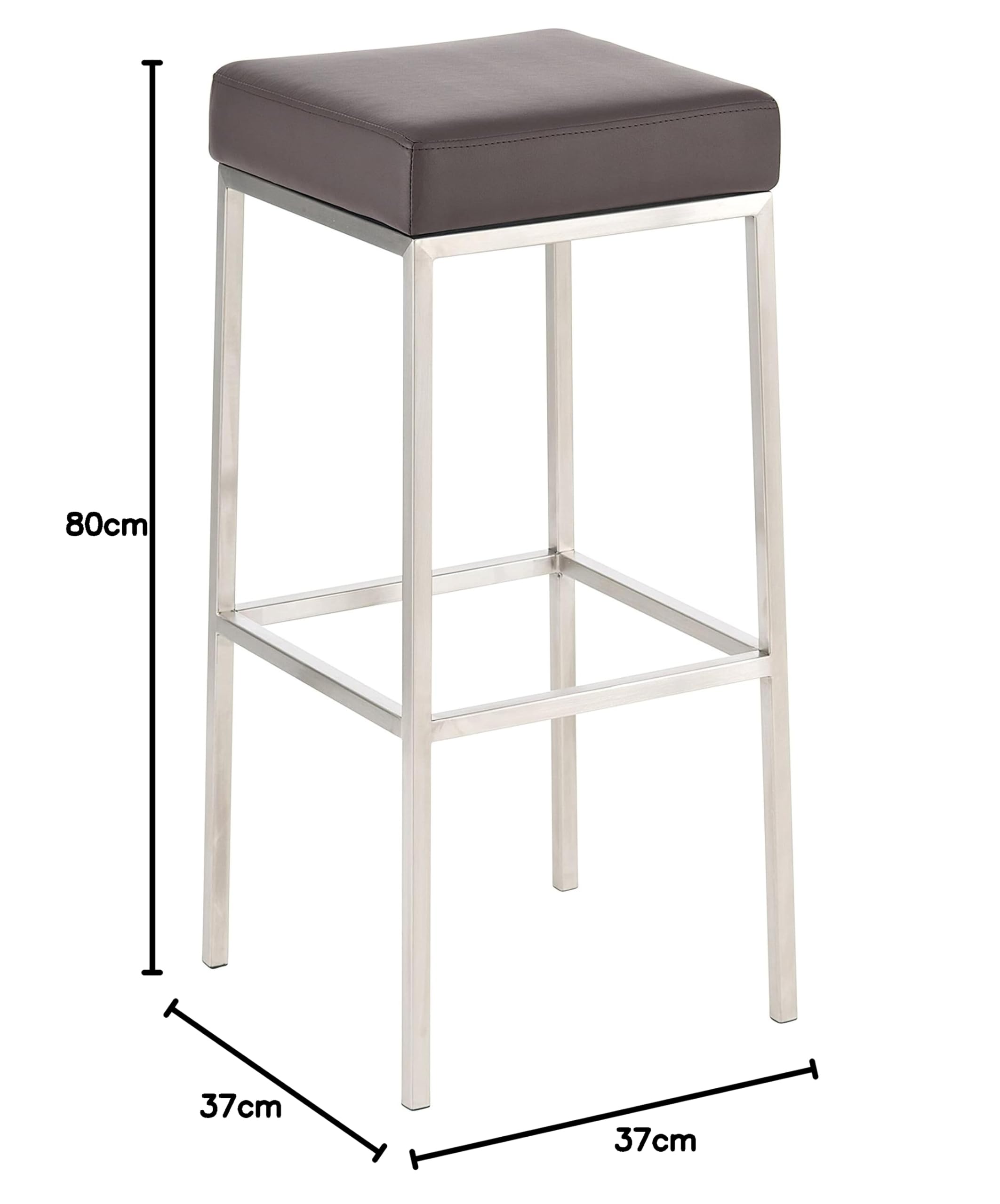 Taburete de bar Montana-E con cómodo reposapiés, acero inoxidable, superficie de asiento: piel sintética, color marrón