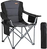 Amazon product image of VEVOR Oversized Camping Folding Chair, Portable Heavy Duty Outdoor Quad Lumbar Back Padded with Side Pockets, Cup Holder and Cooler Bag for Beach, Lawn, Picnic, Fishing, Backpacking, Black