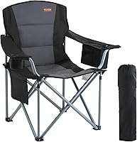 VEVOR Oversized Camping Chair Heavy Duty 450lb Folding Chair with Lumbar Support, Cooler Bag, Padded Seat for Beach Picnic Fishing