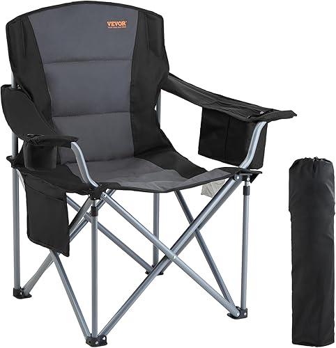 VEVOR Silla plegable de gran tamaño para campamento, portátil, de alta resistencia para exteriores, respaldo lumbar cuádruple acolchado con