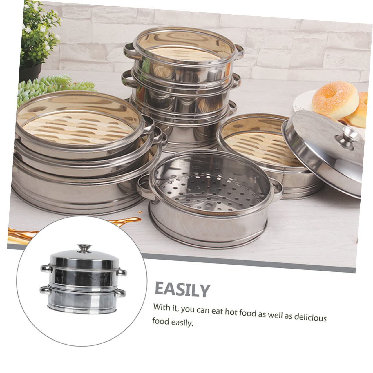 Vaporera de Acero Inoxidable con Tapa de 2 Niveles para Cocinar al Vapor Bollos y Verduras en Restaurantes y Hogares