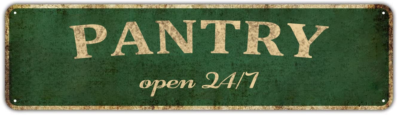Pantry Open 24/7 Sign,Rustic Pantry Sign Tin Wall Decoration Farmhouse Pantry Room Wall Hanging Decor for Farmhouse Home Wall Decor,4x16 Inch