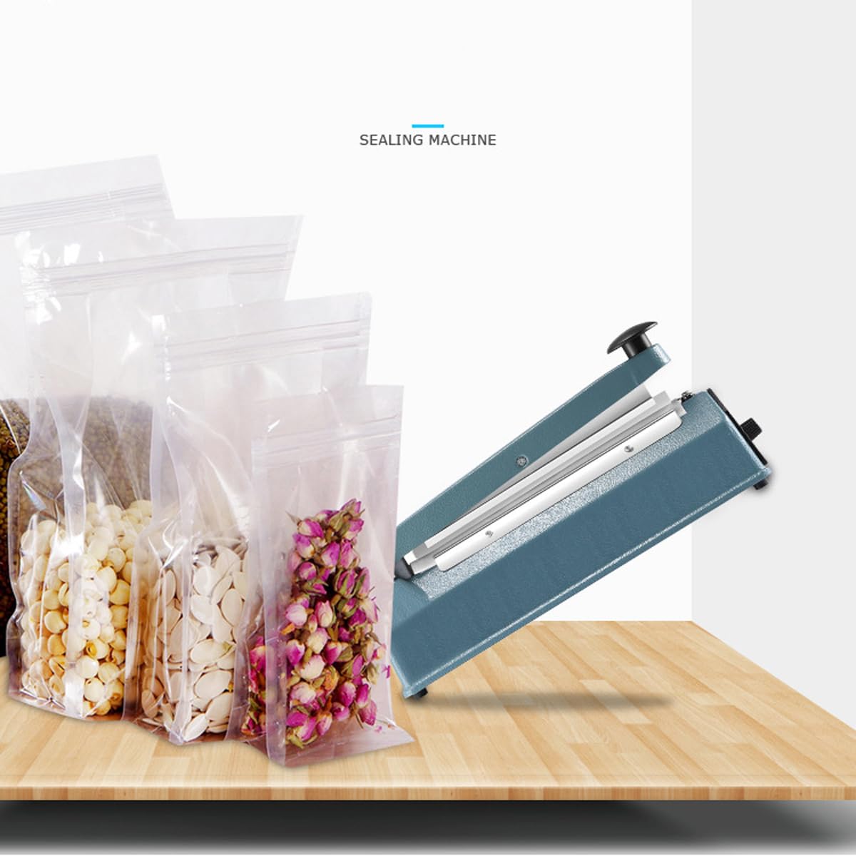 Scellant à impulsion de 200 mm - 300 W - Kit de fermeture à chaud manuel en plastique avec minuterie réglable, portable avec poignée d'élément de rechange et ruban en téflon