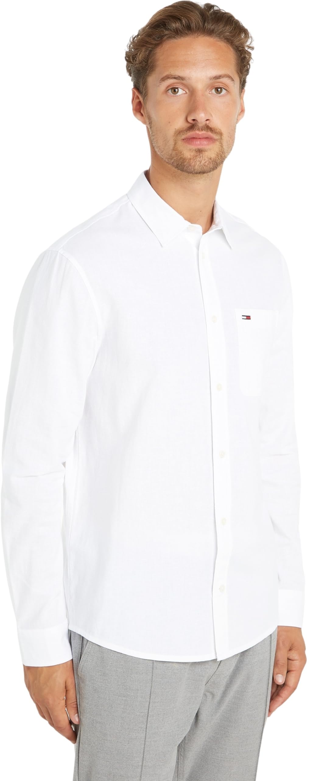 Tommy Jeans Herren Hemd Tjm Reg Linen Blend Shirt Freizeithemd, Weiß (White), XXS
