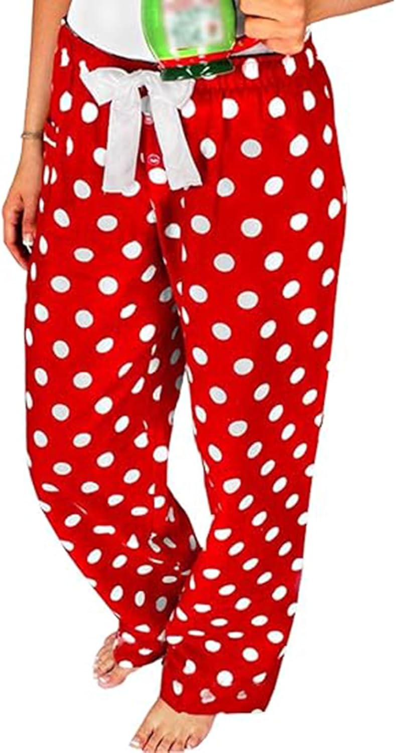 RUEWEY Women’s Chritsmas Pajama Pants Polka Dots/Plaid Print Drawstring Lounge Pants Pjs Sleepwear