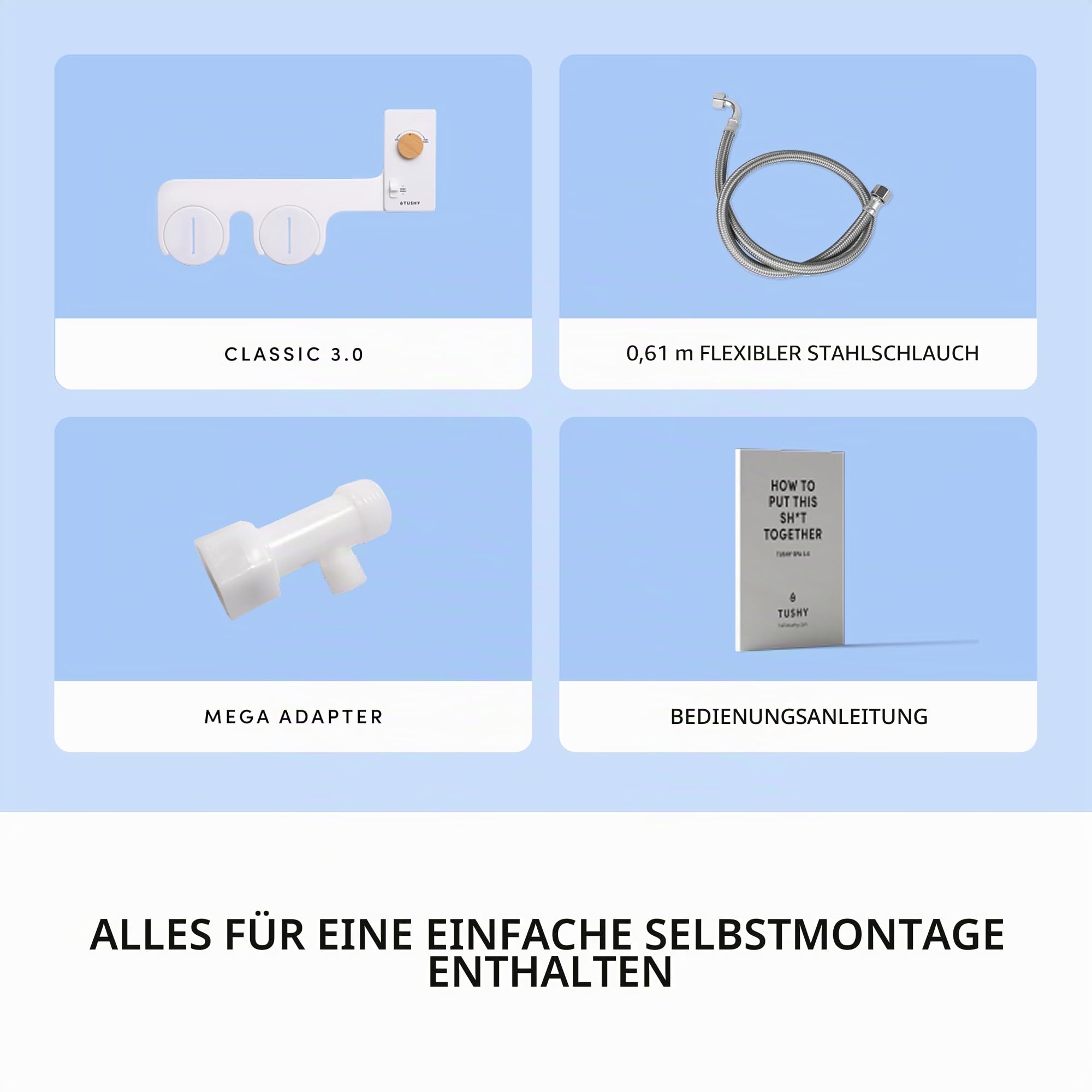 TUSHY Classic 3.0 Bidet-Toilettensitz-Aufsatz, nicht elektrischer, selbstreinigender Wassersprüher mit verstellbarer Wasserdruckdüse, Winkelsteuerung, einfache Installation zu Hause, Platin | Nicht elektrischer, selbstreinigender Wassersprüher, verstellba