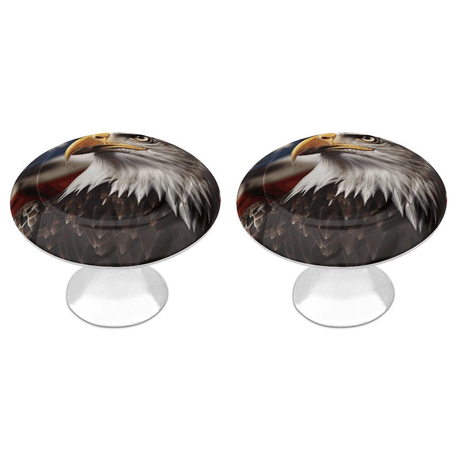 Fekiloot White Bald Eagle Us Flag Pictures Cabinet Knobs For Kitchen Ornament, Round Zinc Decorative Drawer Pulls For Cabinets Trendy, Dresser Drawers Pulls Bathroom Dresser Knob With Screw