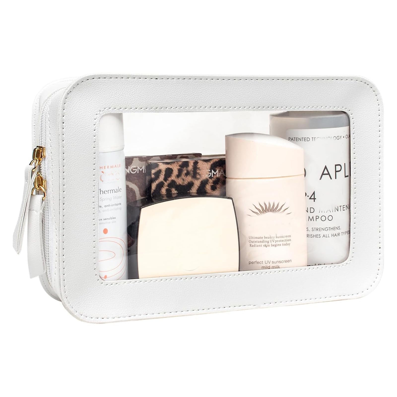 FFpaw Clear Makeup Bag, White Travel Makeup Pouch Toiletry Bag for Women Waterproof Small Cosmetic Bag Case Small Make Up Bag with Zipper Car
