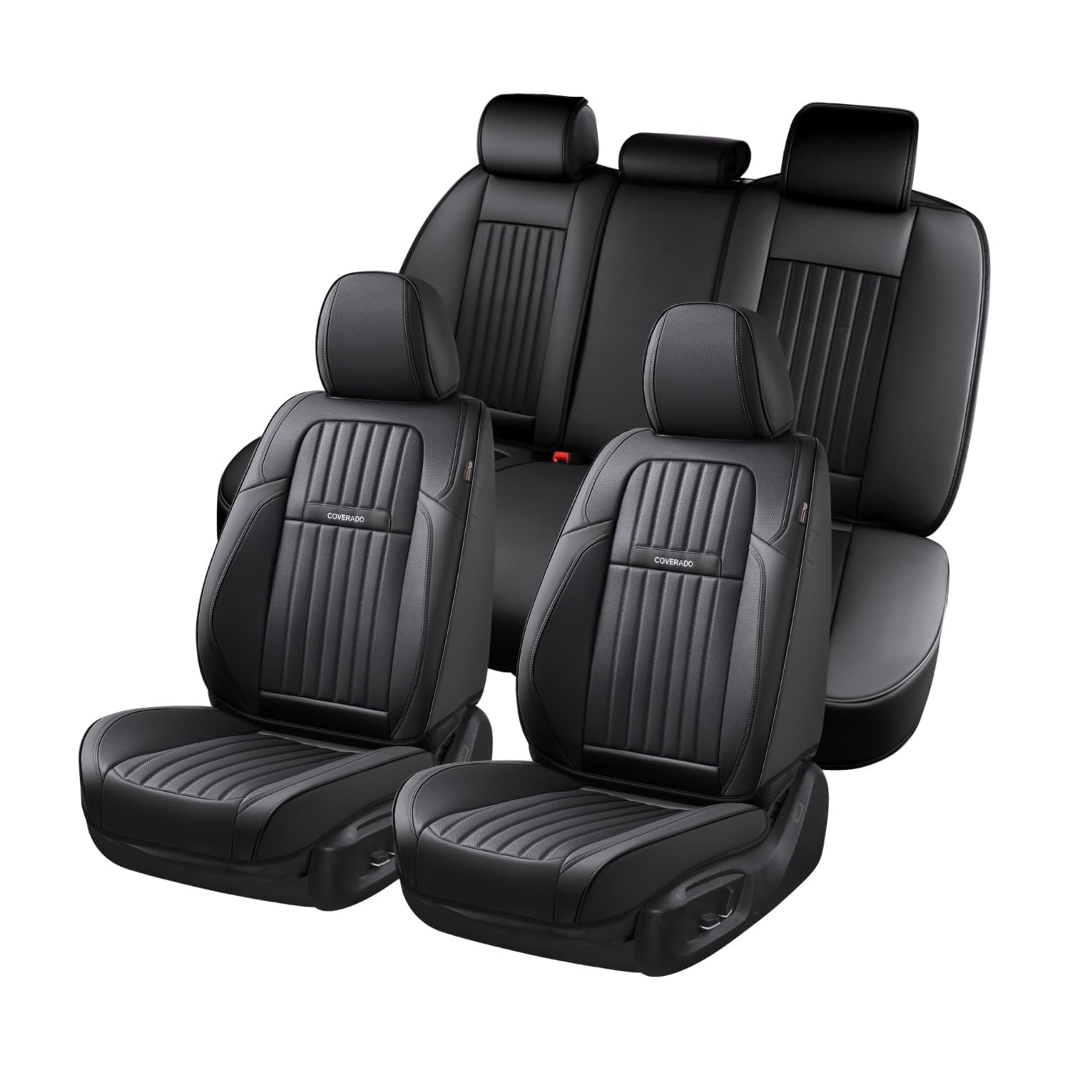 Coverado Car Seat Covers Full Set, Seat Covers for Cars, Black Car Seat Cover, Car Seat Protector, Nappa Leather Car Seat Cushion, Waterproof Car Seat