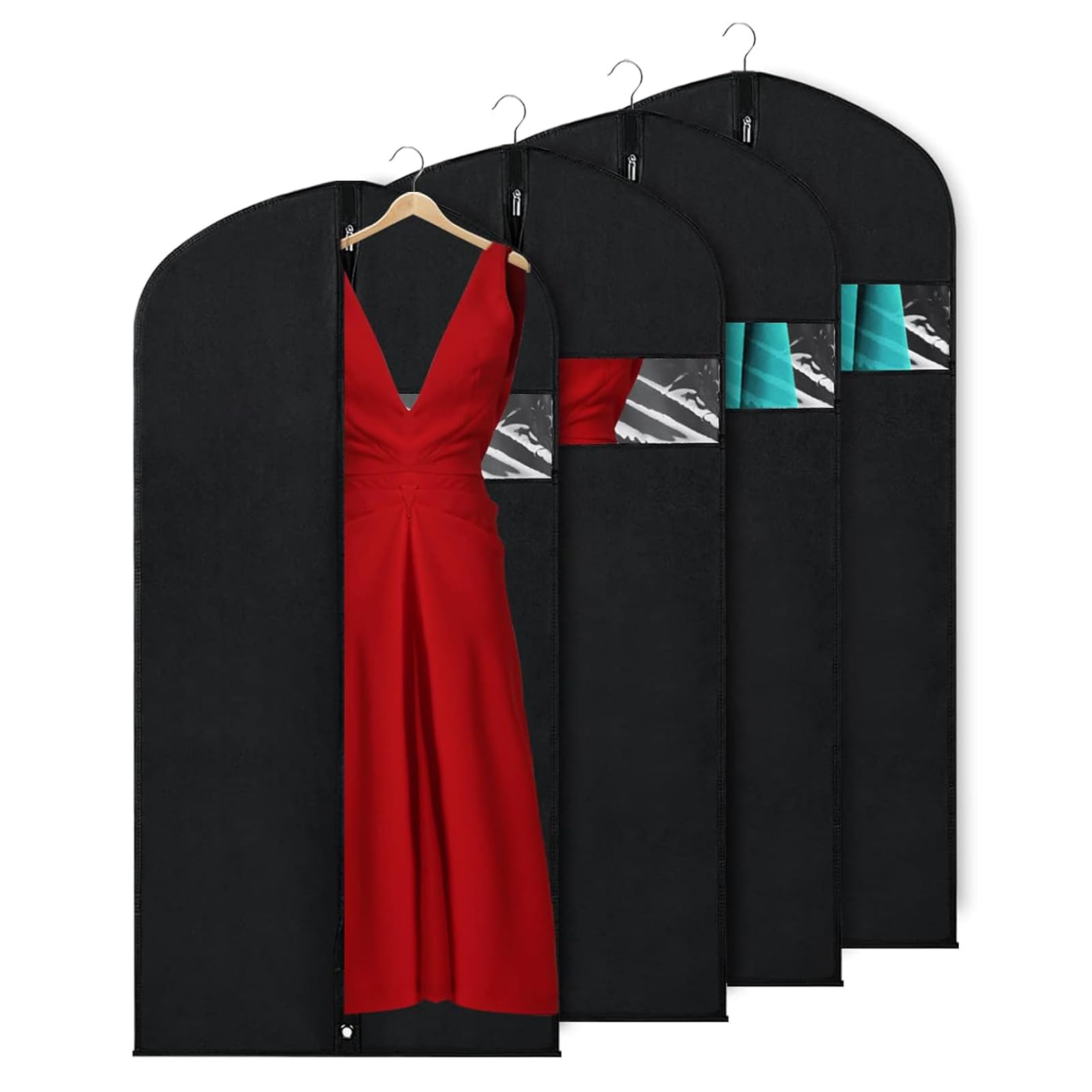 4 Pack Hanging Garment Bags，Full Length Dress Bag with Zipper，Dust-proof Clothes Covers Protector Bags Suit Bag Convenient for Travel Suitable for Wedding Dresses, Shirts, and Jackets (60cm X 140cm)