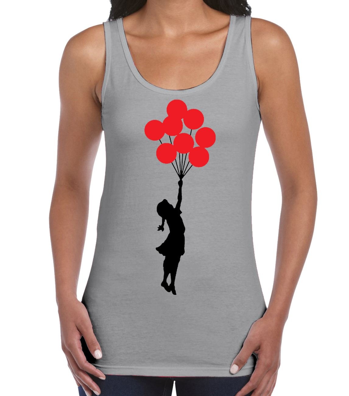 Tribal T-Shirts Womens Banksy Balloon Girl Vest Vest Top (Medium, Light Grey)