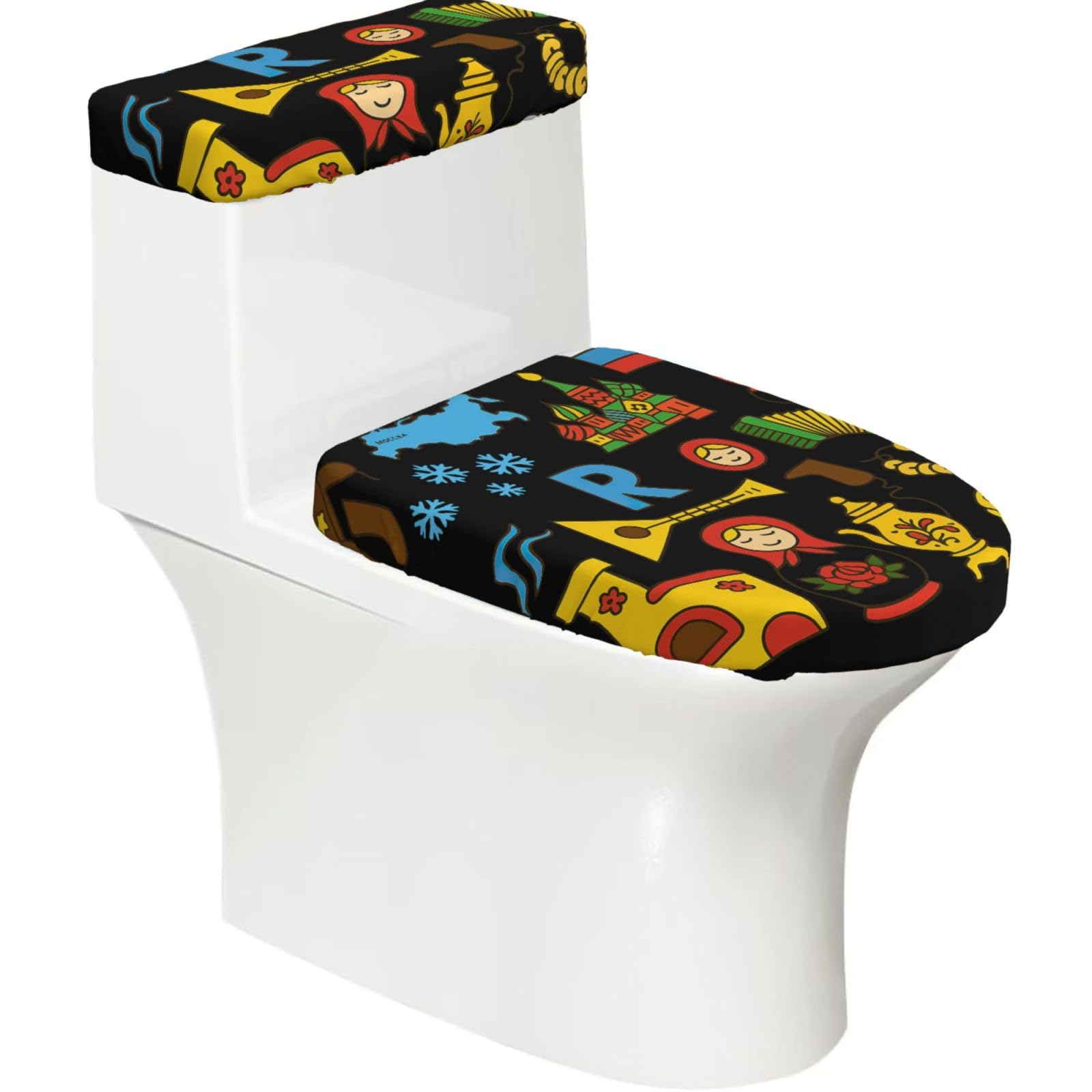 Russian Cultural Symbols Print Toilet Seat Lid And Tank Covers Universal Fit Smooth Seat Cushion Easy To Clean For Home Hotel