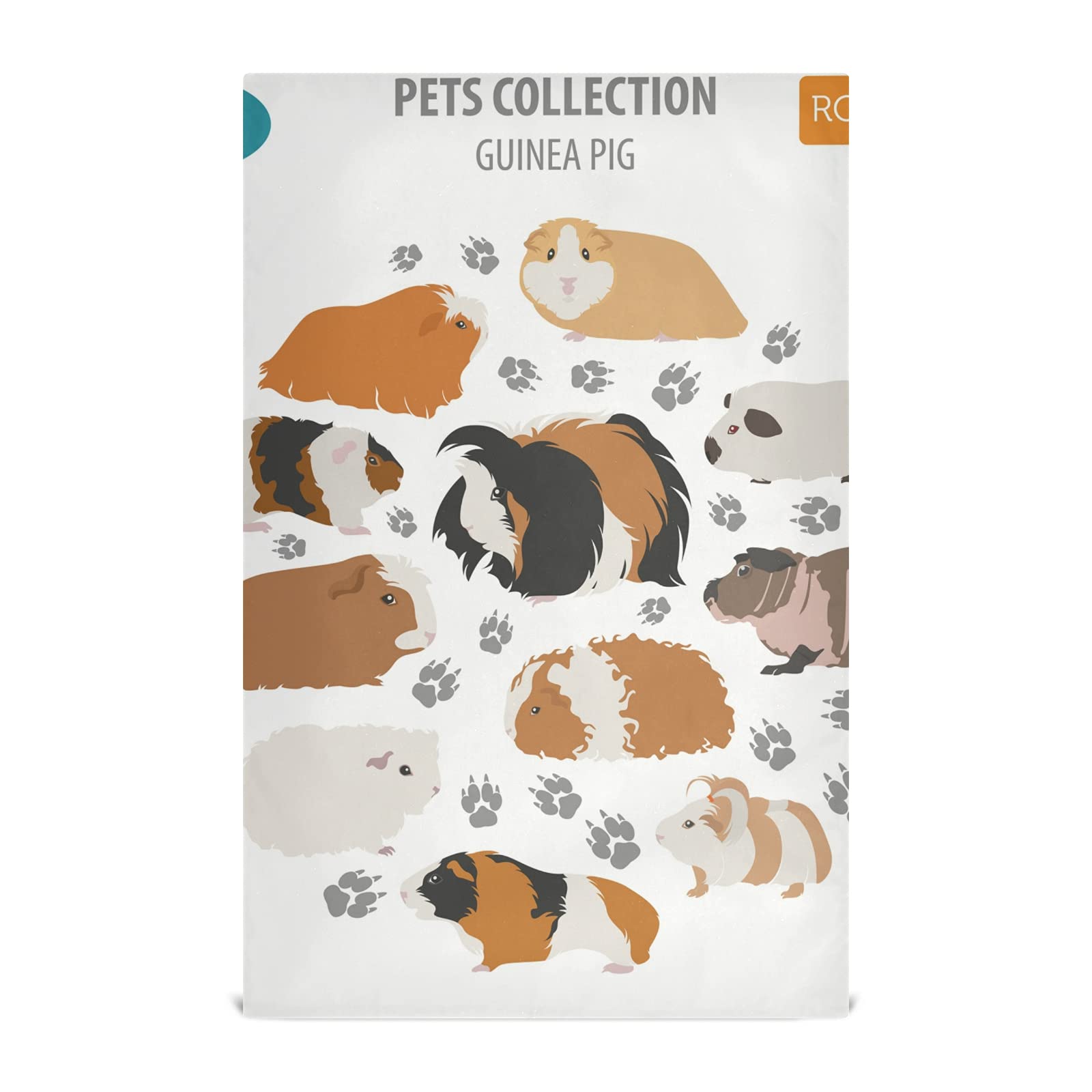 Guinea Pig Breeds Pet Rodents Isolated on White 1 Pack Polyester Kitchen Dish Towel, Hand Bar Tea Towels with Hanging Loop, Hemmed NapkinTowel Dishtowels Waffle Dishcloths