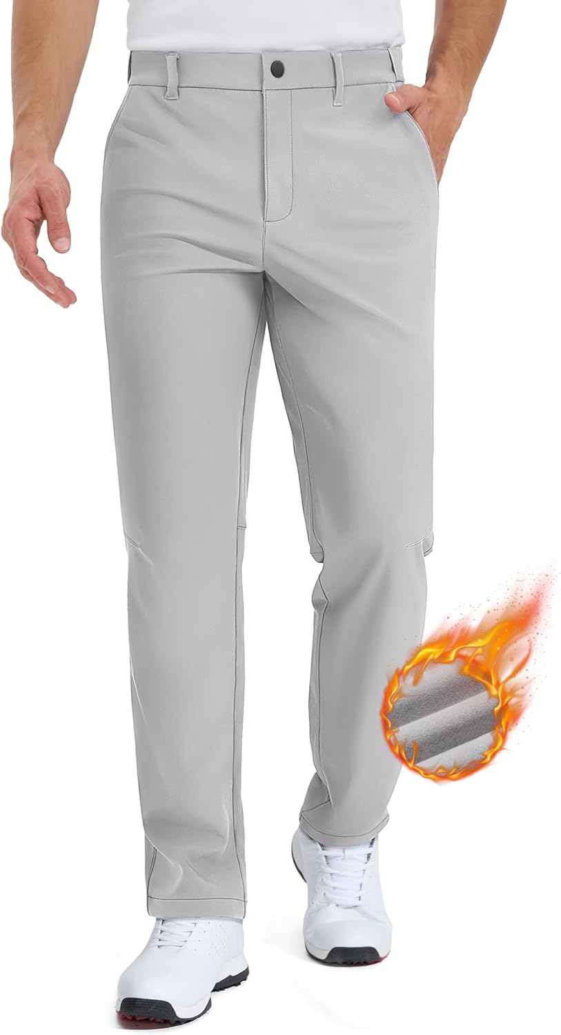 TACVASEN Winter Golf Pants for Men Fleece Lined Work Business Casual Dress Slacks Water Resistant Stretch Warm Trousers