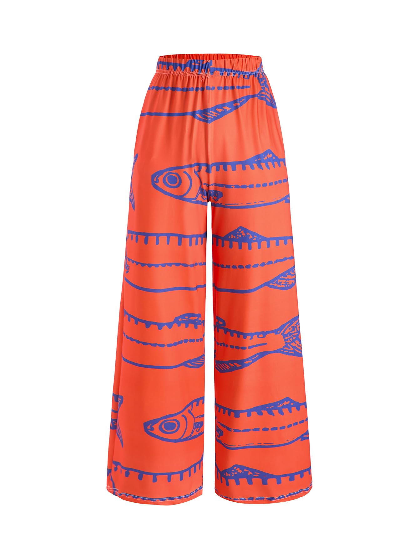 Womens Cute Graphic Beach Vacation Pants Wide Leg High Waisted Lounge Trousers with Pockets