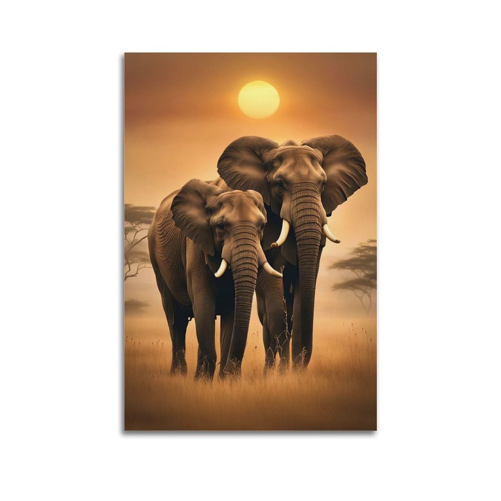ZSZWHJ Animal Artwork Poster Two Elephants in The Grassland Poster Decorative Painting Canvas Wall Posters And Art Picture Print Modern Family Bedroom Decor Posters 12x18inch(30x45cm)