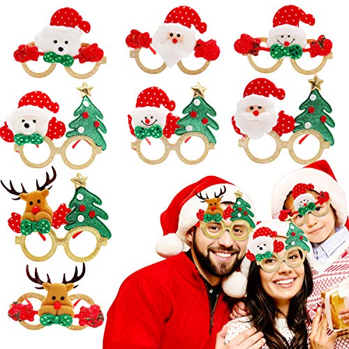 Belle Vous Gafas Navidad (8 Piezas) Gafas Fiesta Variadas Novedosas con Purpurina para Fiestas Navideñas - Gafas Divertidas para Fiestas Decoración Niños Adultos Disfraces Relleno Navidad Disfraz