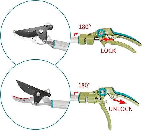 Miniatura 5 de GARTOL Cortar y sujetar podadora de poste, recolector de frutas ligero de 32 pulgadas con mango giratorio de 180, hoja de acero SK5 corta hasta 12
