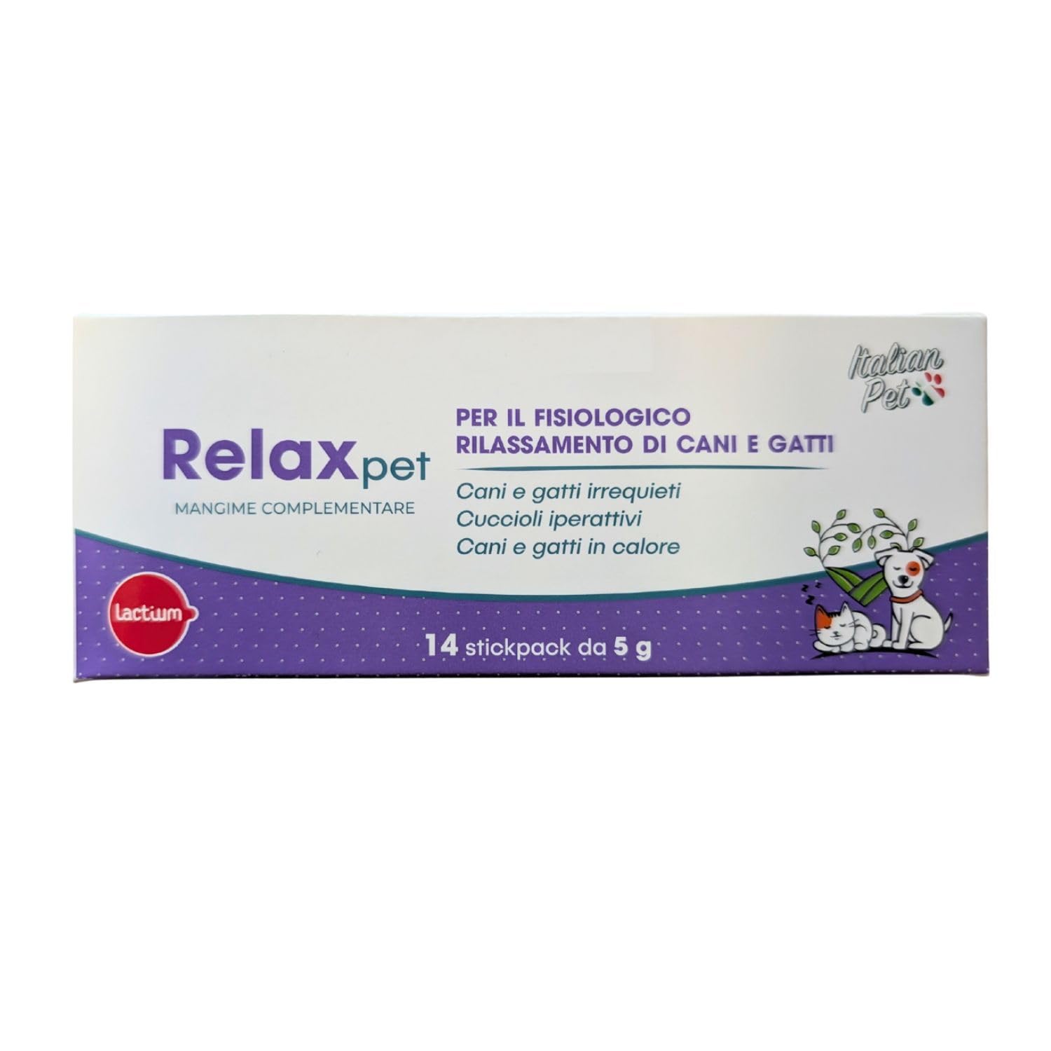 Italian Pet Relaxpet Mangime Complementare Calmante per Cani e Tranquillante per Gatti (14 Stick) con Lactium, Olio di Canapa, Triptofano, Camomilla, Valeriana e Tè Verde. Antistress per Gatti e Cani