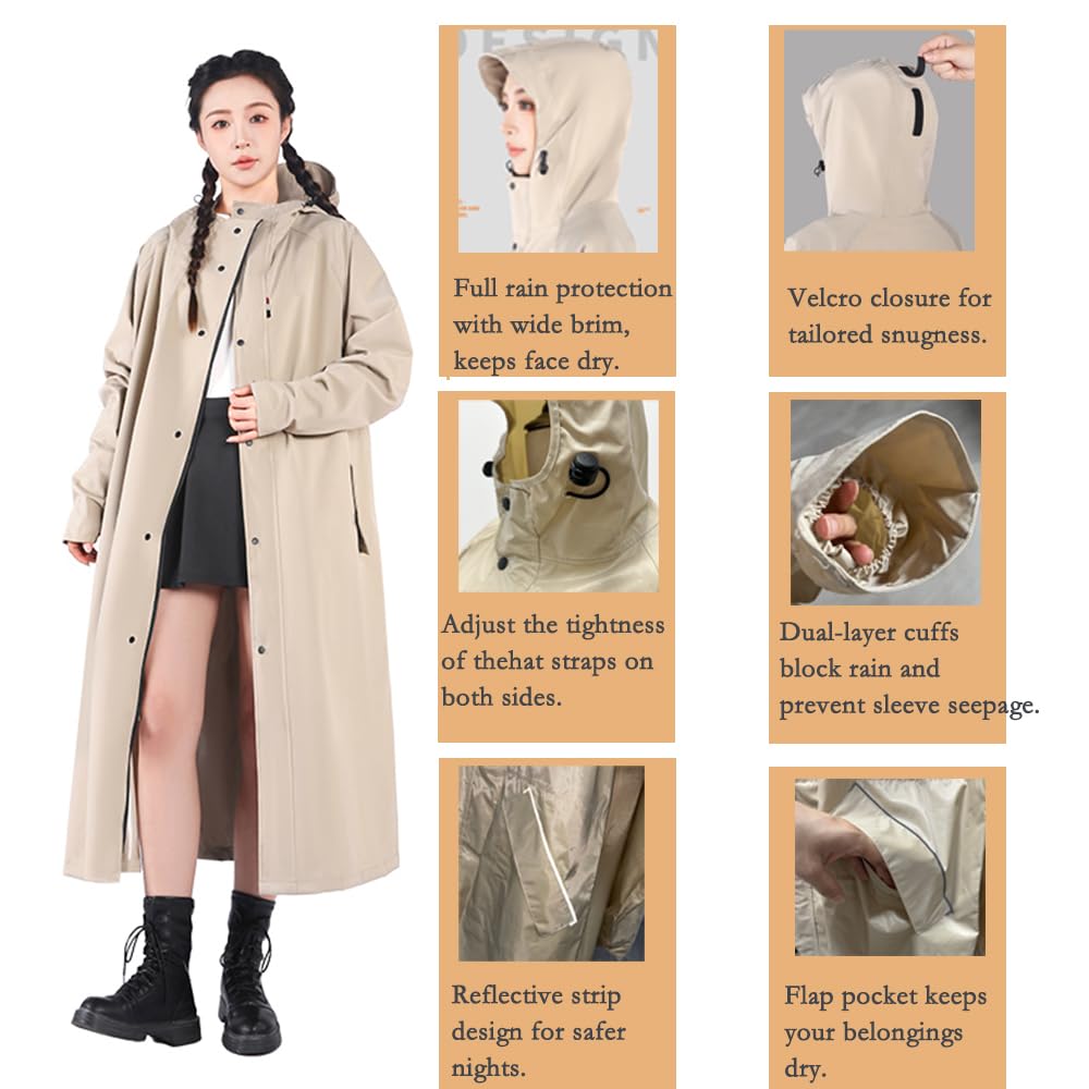 Poncho impermeable largo para adultos, impermeable portátil para mujeres y hombres con capucha, mangas y bolsa de transporte, poncho de lluvia reutilizable para acampar al aire libre viajes