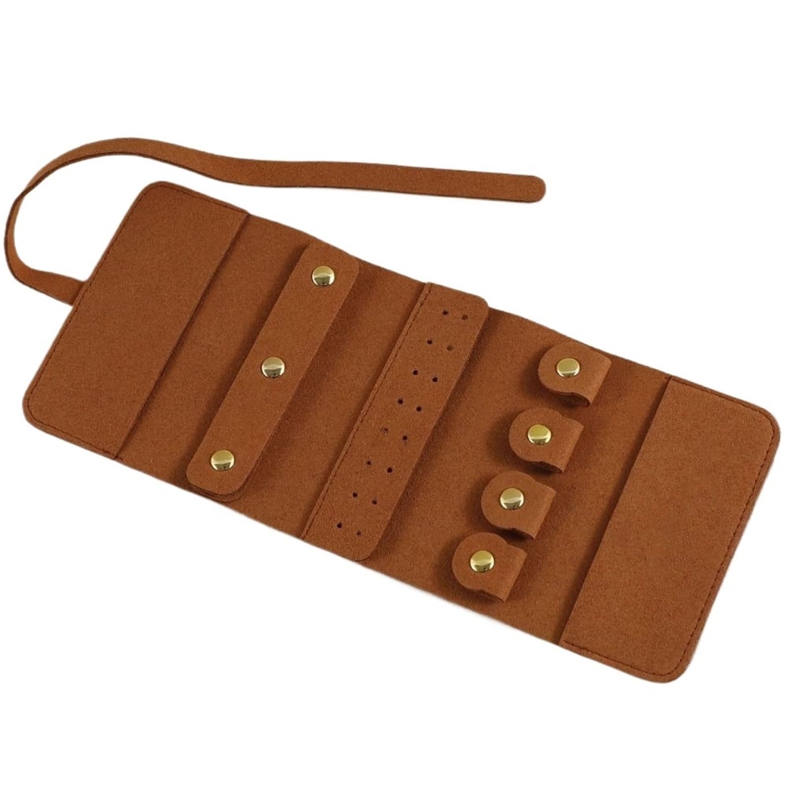 RUWLFE 1Pcs Jewelry Roll Bag Foldable Travel Bags Storage Pouch Soft Case for Rings, Necklaces, Earrings(Brown)