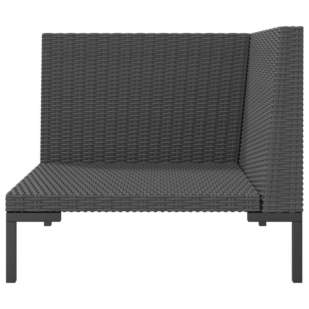 Sofa ogrodowa polirattanowa w połowie okrągła, 70 x 70 x 61 cm, ciemnoszara | Stalowa rama malowana proszkowo, zdejmowane czarne poduszki, wodoodporne, łatwe do czyszczenia