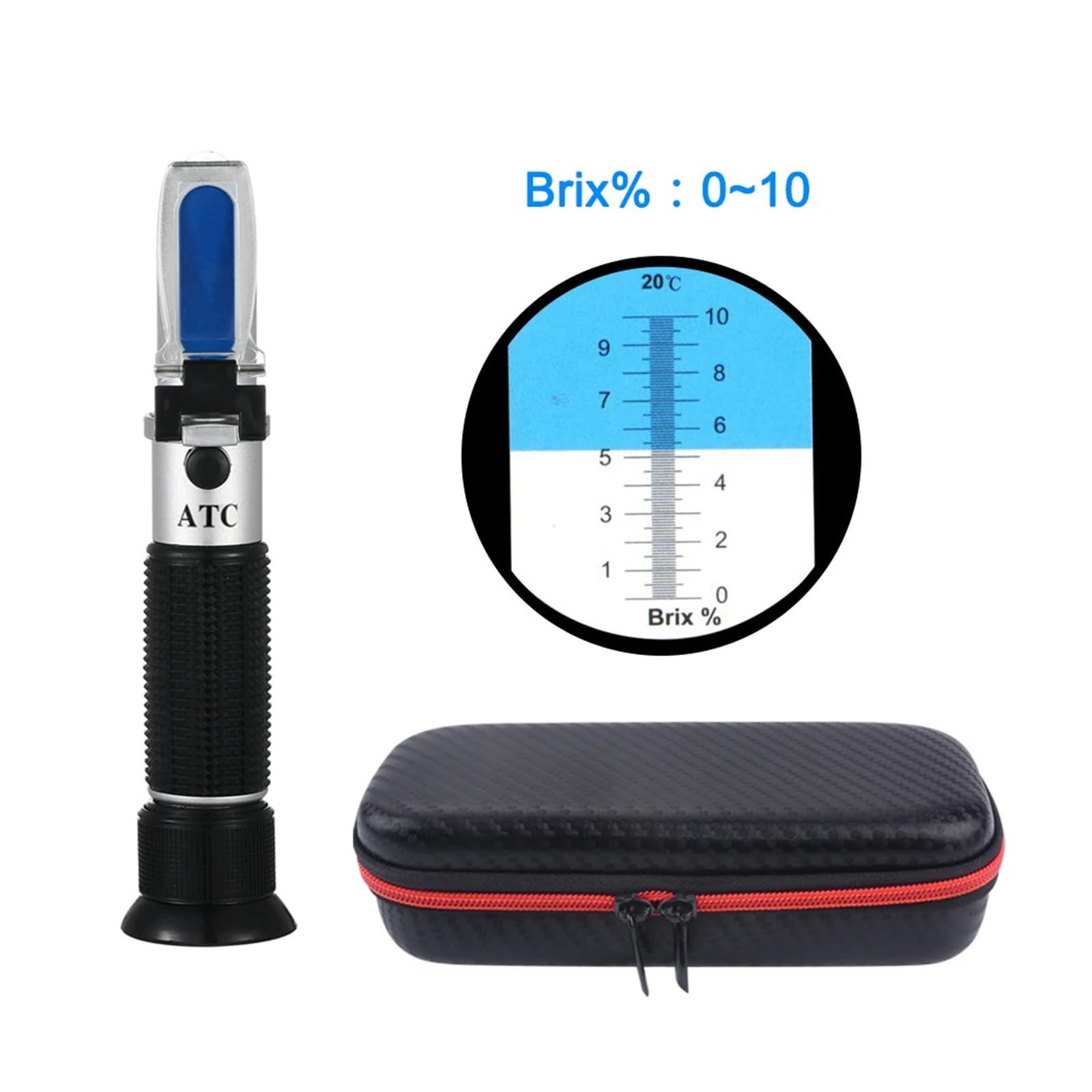 Réfractomètre Brix 0-80%, testeur de teneur en Sucre Portable for jus de Fruits au sirop d'érable au Miel et Autres Boissons sucrées pour Les Tests de Contenu